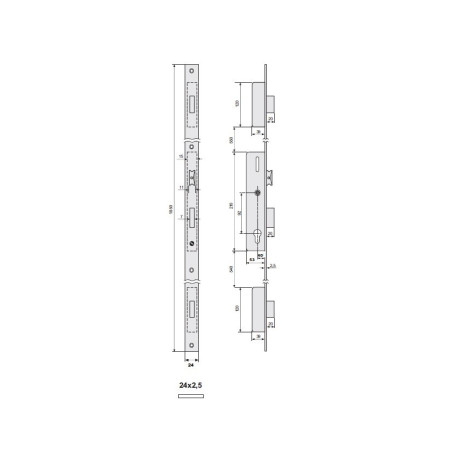 ZAMEK LISTWOWY ZAPADKOWO-ZASUWKOWY MECH. ZĘBATKOWY 40mm, FRONT 24mm, 2E2/40/6AN