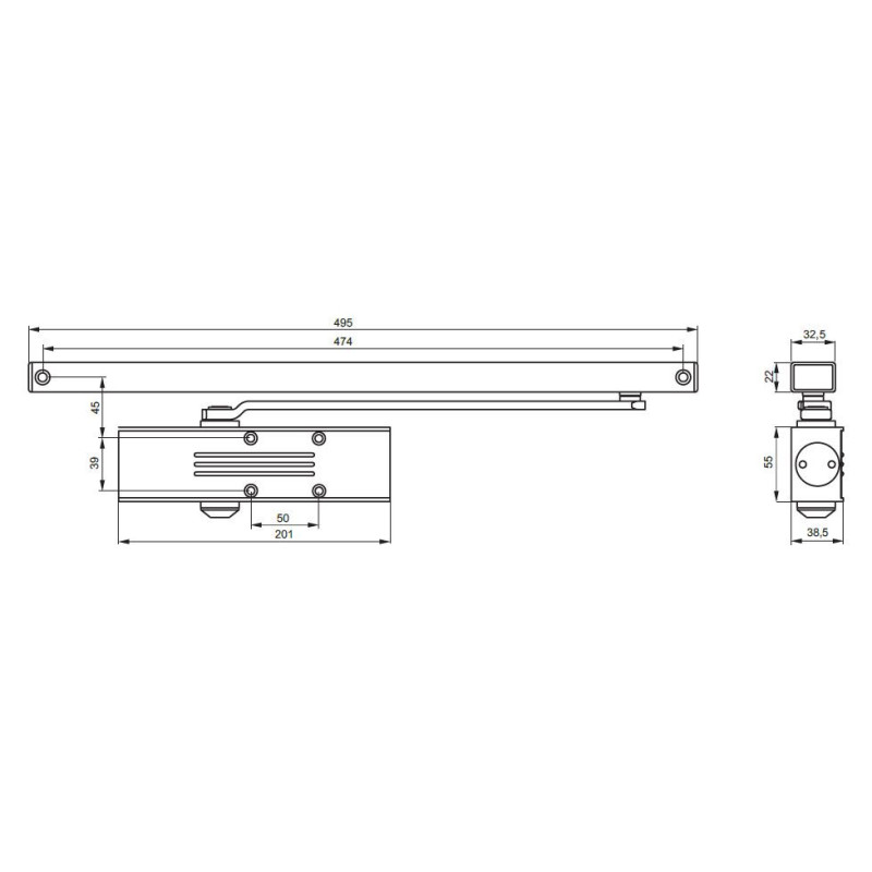 Samozamykacz Telesco EXPERT 2503 EN-3 z szyną śligową, srebrny  T 2503S.PL