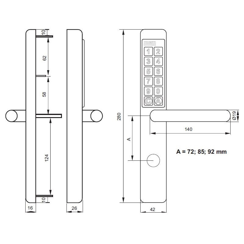 ZAMEK EASY KEY SLIM Z KLAWIATURĄ NUMERYCZNĄ 85MM KLAMKA U