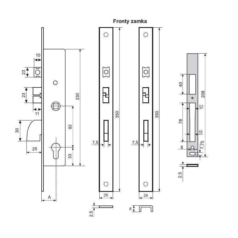 ZAMEK ELEKTRYCZNY CVL 1K2/35/6U, 92/35mm, FRONT U 24 X 6 MM