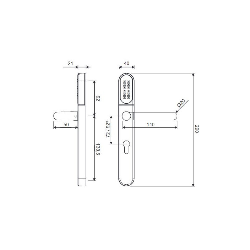 KLAMKA ELEKTRONICZNA WFE L701 Z KLAWIATURĄ, 92mm INOX