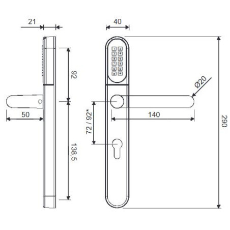 KLAMKA ELEKTRONICZNA WFE L701 Z KLAWIATURĄ, 92mm INOX