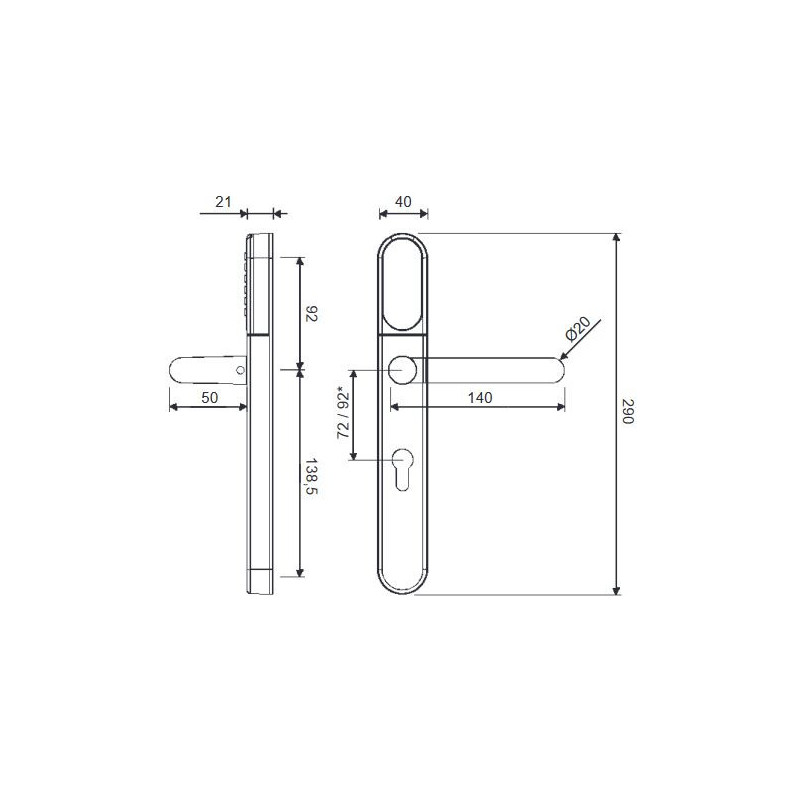 KLAMKA ELEKTRONICZNA WFE L700, 72mm INOX