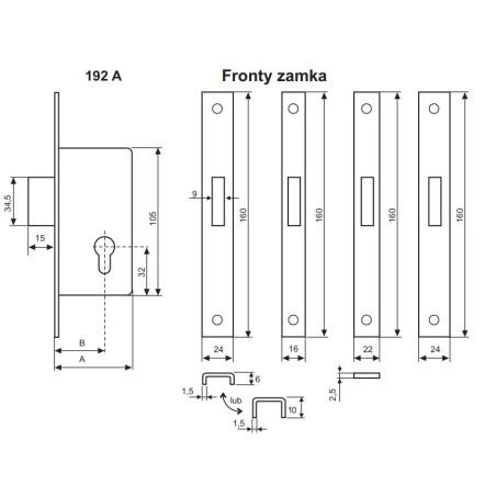 ZAMEK ZASUWKOWY 35mm, FRONT 24x6mm, 192A/35/6U