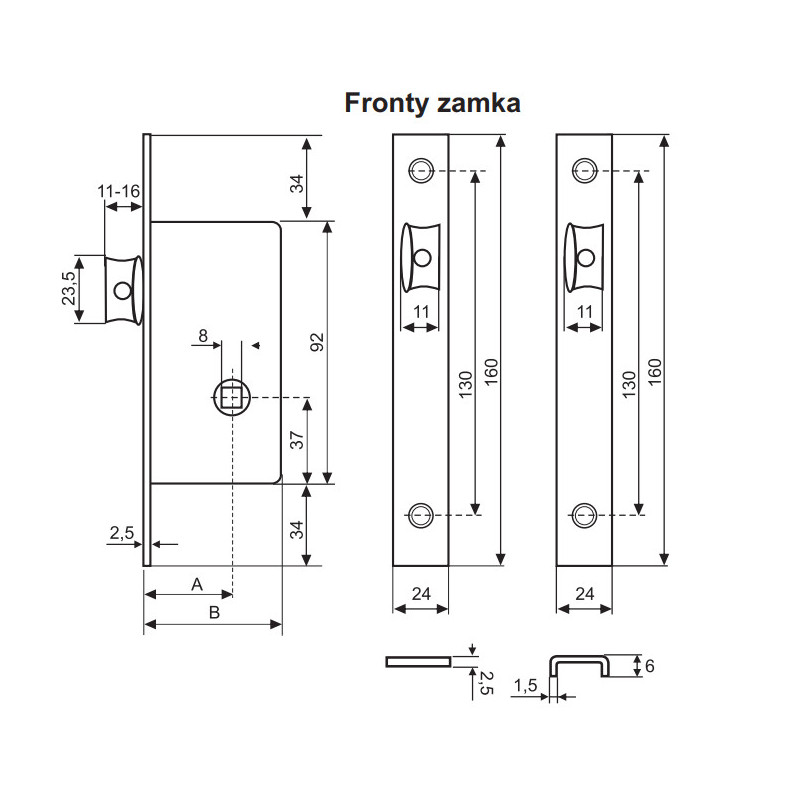 ZAMEK ZAPADKOWY 30mm, FRONT U24X6mm, 196R/30/6U