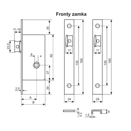 ZAMEK ZAPADKOWY 30mm, FRONT U24X6mm, 196R/30/6U