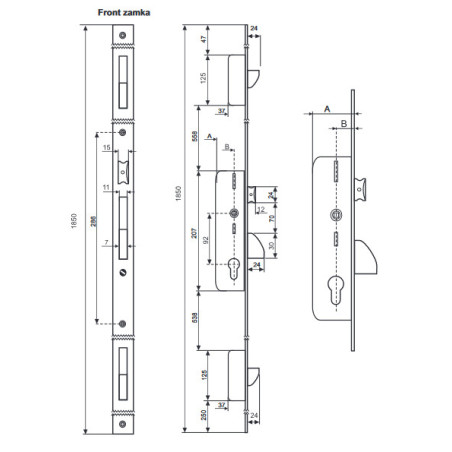 ZAMEK LISTWOWY ZAPADKOWO-ZASUWKOWY 35mm, FRONT 24x6 mm, 294/35/6U