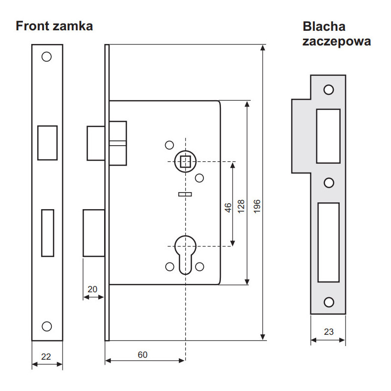 ZAMEK ZASUWKOWO-ZAPADKOWY 60mm, 2501-060A
