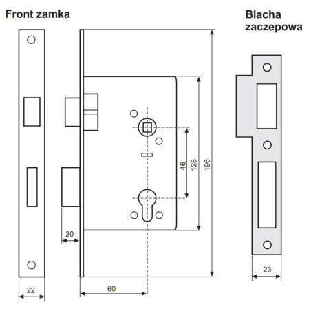 ZAMEK ZASUWKOWO-ZAPADKOWY 60mm, 2501-060A