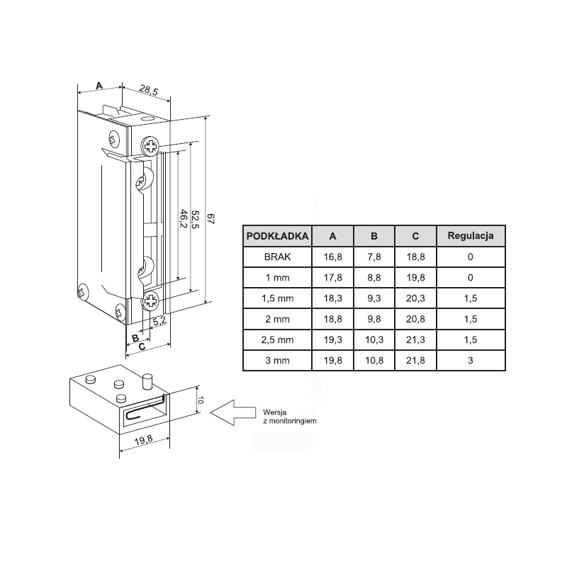 ELECTRIC STRIKE 1868RFT FIRE MONITORING 12-24VAC-DC (12VDC - 24H) BASIC FIREPROOF